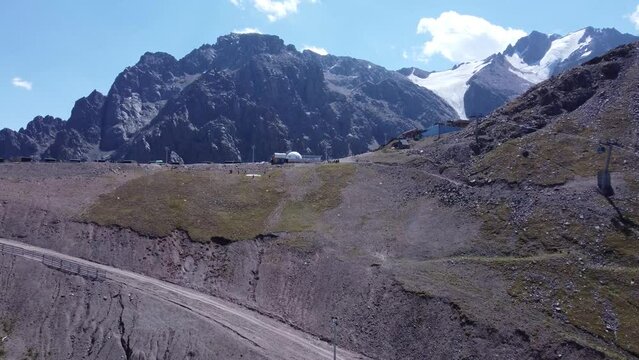 High in the mountains, a snow glacier. Chimbulak