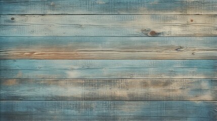 Close-up of a wooden table with a blue and white painted background