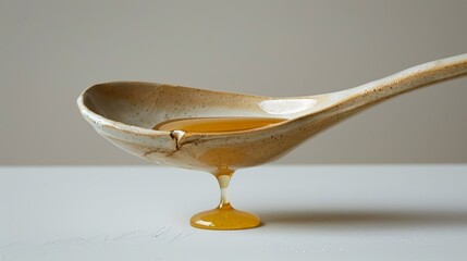 A wooden spoon with honey dripping from it