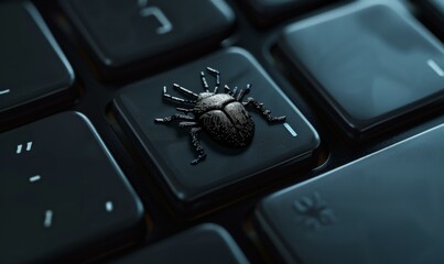 A close up of a bug sitting on the keyboard. Generative AI.