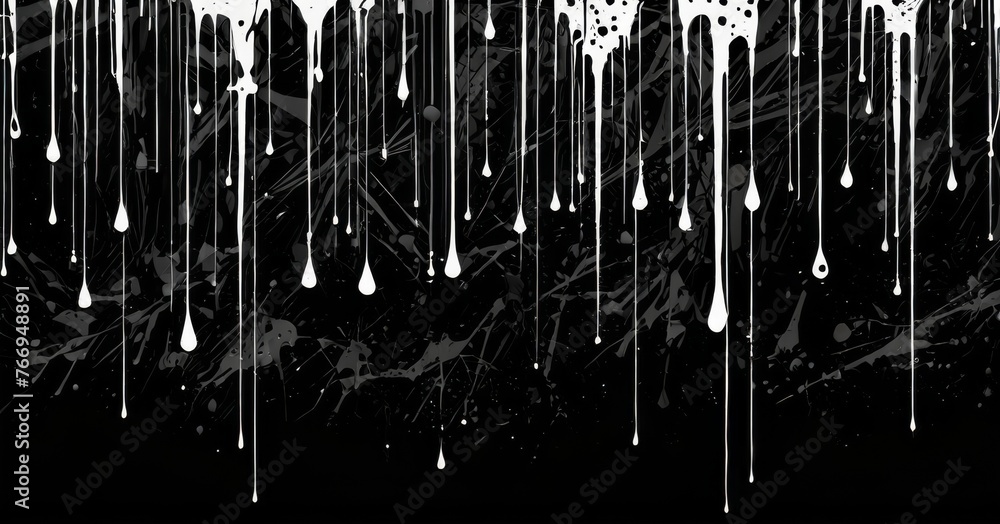 Poster a modern abstract art piece featuring stark white paint drips cascading down a black canvas. the con