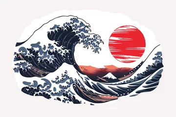 Selbstklebende Fototapeten Japanese wave and sun illustration in a circular form © youriy
