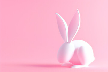 Fototapeta premium Easter bunny or white rabbit on pink background. 3d render of Easter day. Modern minimalistic design