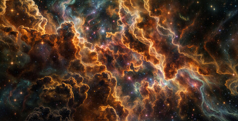 Cosmic Tapestry with Star-Filled Galaxies and Nebulous Clouds