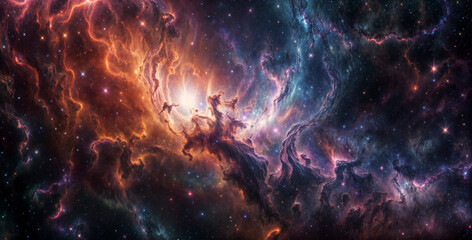 Astral Wonders with Vibrant Nebulae of Deep Space