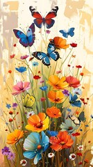 Fluttering Butterflies in a Vibrant Flower Garden a Dance of Colors and Nature s Beauty