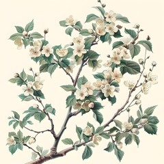 the delicate beauty of blooming hawthorn branches The intricate flowers with their white petals - obrazy, fototapety, plakaty