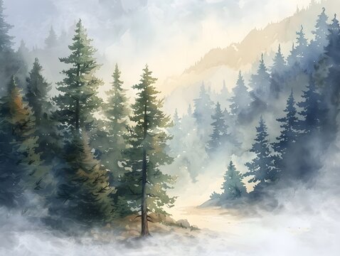 This breathtaking image captures the ethereal beauty of a dense Sequoia forest shrouded in a veil of misty fog