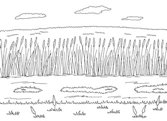 Field road graphic black white rural landscape sketch illustration vector  - 766950247
