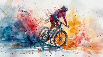 Abwaschbare Fototapete Abstract watercolor painting of a mountain biker © senadesign