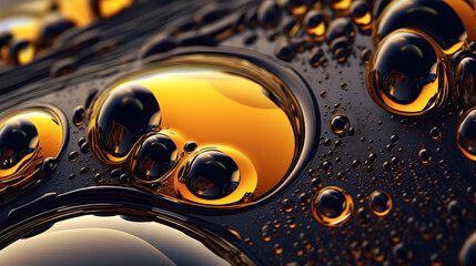 fluid oil texture, vertical flow direction, bubbles, intricate detailed, black and gold. - obrazy, fototapety, plakaty
