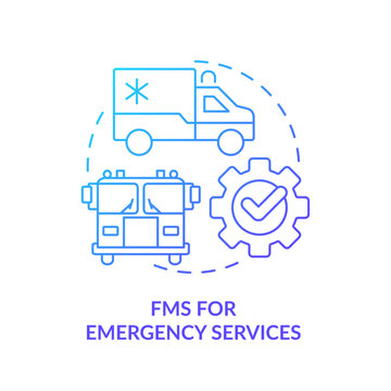FMS for emergency services blue gradient concept icon. Public safety, specialized equipment. Round shape line illustration. Abstract idea. Graphic design. Easy to use in infographic, presentation