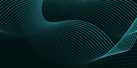 Dark abstract background with glowing wave. Shiny moving lines design element. Elegant dynamic wavy lines. Modern futuristic technology concept. Vector illustration background