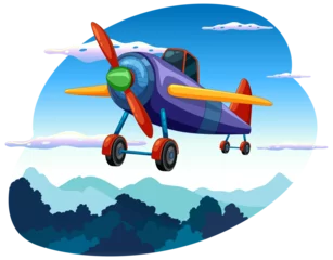 Fototapete Rund Colorful vintage plane flying above the clouds. © GraphicsRF
