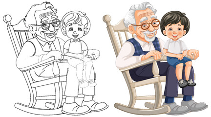 Colorful vector of grandparent with grandchild on lap