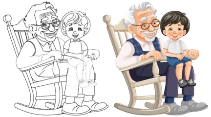 Foto op Canvas Colorful vector of grandparent with grandchild on lap © GraphicsRF