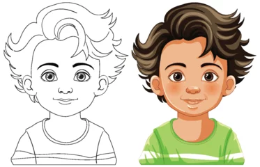 Foto op Plexiglas Vector illustration of a boy's face, before and after coloring. © GraphicsRF