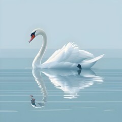 Fototapeta premium Serene Swan Floating on a Glassy Lake Elegant and Graceful