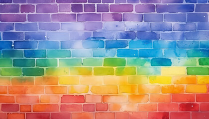 A colorful brick wall with a rainbow pattern - obrazy, fototapety, plakaty