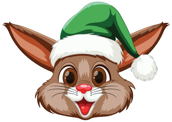 Cute rabbit wearing a Christmas elf hat.