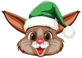 Gordijnen Cute rabbit wearing a Christmas elf hat. © GraphicsRF
