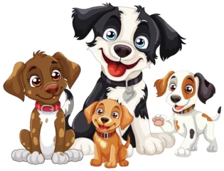 Poster Four cute animated puppies smiling together © GraphicsRF