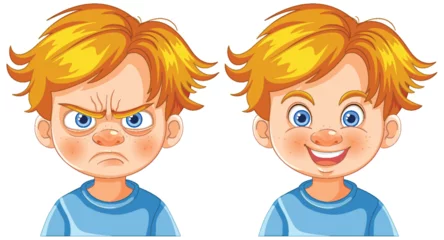  Illustration of a boy showing anger and happiness. © GraphicsRF