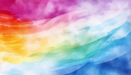 A colorful painting of a rainbow with a rainbow flag in the middle