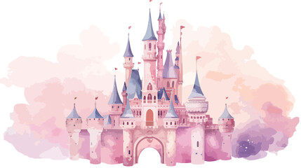 Princess castle watercolor illustration. Generative A