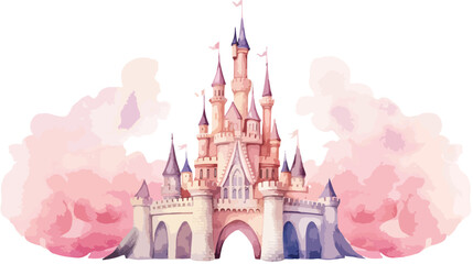 Princess castle watercolor illustration Flat vector i