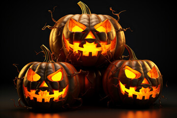 Generative ai on theme of large scary pumpkin with cut out eyes for celebration holiday Halloween