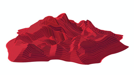 Red mountain contour lines. Topographic terrain.