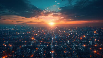 Global Connectivity: Network Hubs Illuminated at Dusk