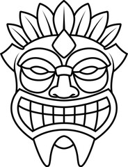 Tiki tribal wooden mask. Hawaiian traditional elements. Colored, wooden and black and white silhouette. Vector illustration - 766954065