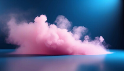 Beautiful abstract modern blue backdrop for a product presentation with a smooth floor and trailing pink smoke.
