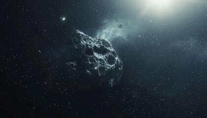 A large rock is floating in space