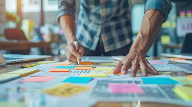 Creativity, artist, creator, designer, meeting, drawing graphics on graphic sheets and color samples. concept of creativity