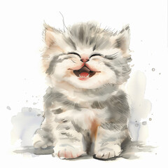 cute smile kitten water color style on white background