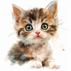 cute kitten water color style on white background