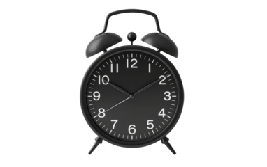 Analog Alarm Clock with Round Black Design isolated on transparent Background
