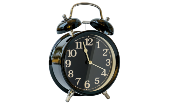 Analog Alarm Clock with Round Black Design isolated on transparent Background - Powered by Adobe