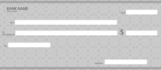 Blank bank cheque. Personal desk check template - obrazy, fototapety, plakaty
