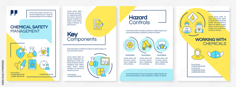 Wall mural toxic products safety control brochure template. risk assessment. leaflet design with linear icons. 