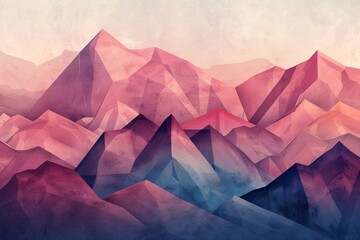 Abstract mountain range in shades of pink and blue - obrazy, fototapety, plakaty