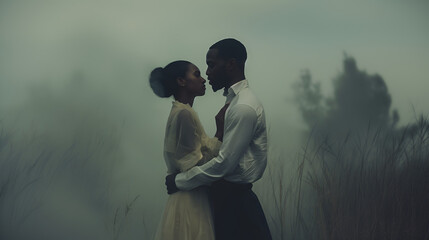 cinematic, black south african couple, a romantic wedding photoshoot - obrazy, fototapety, plakaty