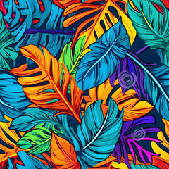 Fototapeta na wymiar tropical leaves, vibrant color, vector graphic.