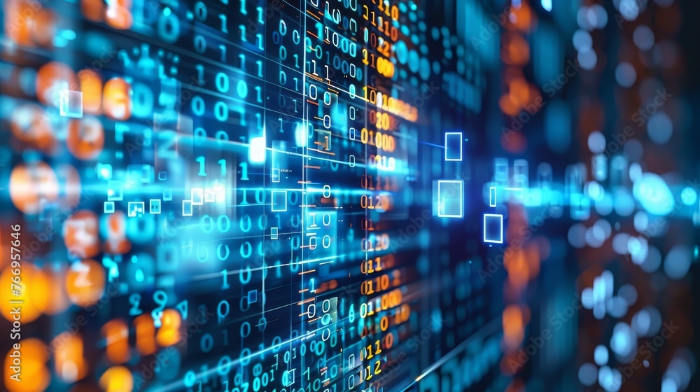 Poster Developing a digital transformation concept, system engineering, binary code, and programming.