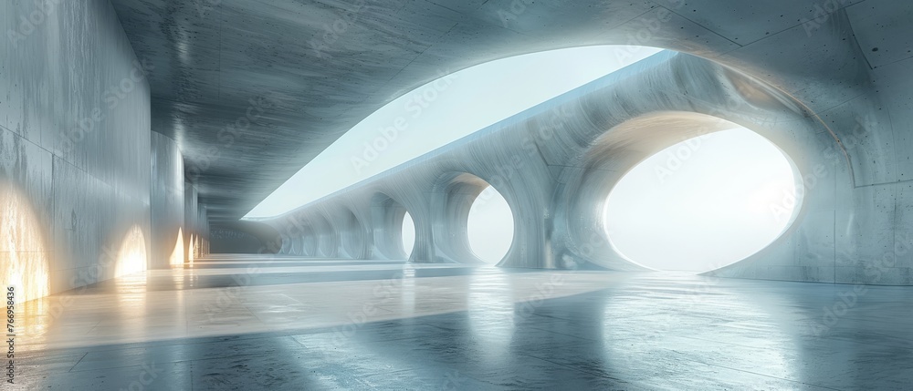 Fototapete Concrete floor with abstract futuristic architecture in 3D...