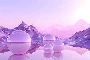 Photo sur Aluminium Violet 3D glow modern purple sphere with water landscape wallpaper