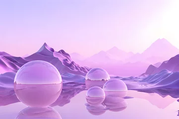 Rolgordijnen 3D glow modern purple sphere with water landscape wallpaper © Ivanda